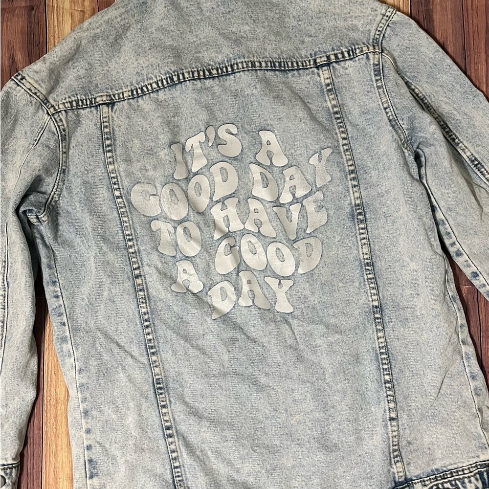 Graphic Denim Jacket with Positive Message